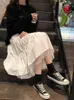 Boho Long Skirt for Women s Harajuku Korean Style White Black Maxi Teenagers High Waist School s 220224