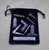 Zestaw 9 różnych niebieskich narzędzi roboczych masońskich z aksamitną torbą Mason Mason Miniaturowe prezenty Mason 201125299c