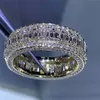 豪華なTopaz CZダイヤモンド提案婚約リング宝石ヒップホップバンドリング男性のためのパーティー女性結婚式ギフト