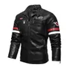 Men Autumn Winter Brand Motor Biker Fleece Leather Jackets Coat Men Vintage Style Borduurwerk Pu Faux Leather Jacket Men 201127