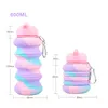 600ml Children's creative water cup portable anti-drop and anti-leak silicone water-cup-silicone telescopic folding cup outdoor sports kettle