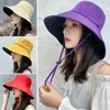 Summer Women Anti-UV Wide Brim Sun Hat Cotton Blende Panama Foldable Bucket Hat Korean Beach Visors Cap Sun Hat G220311