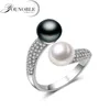 Bague Double perle en argent Sterling 925 véritable, bague de mariée en perles noires, cadeau pour fille, 220216