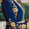 Vestidos de noite azul de cafta de cafta de cafta de mangas compridas de mangas compridas Bordado de renda de renda Floral Vestido de noite muçulmano Kaftan
