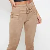 Damskie spodnie Capris Kobiety Casual Pas Zwilnięty Deerskin Spodnie Skinny Zipper Button Ołówek Wiosna Spadek Zima Moda Słodki Sexy