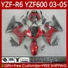 OEM Pearl Red Blk Fajoutures pour Yamaha YZF-R6 YZF R 6 600 CC YZF600 YZF600 YZFFR6 04 05 Body 95NO.32 YZF R6 600CC 2003 2004 COWLLING YZF-600 03-05 Kit de carrosserie de moto