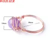 Wojiaer Rose Gold Color Wire Wrap Quartz Ring Round Bead Stone Crystal For Women Jewelry 19mm (0,75 ") Inte justerbar BO950