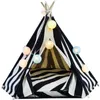 Teepee Bed White Canvas Cute House - Portable Washable Dog Tents for Dog(Puppy) & Cat Pet (with Cushion) 201201