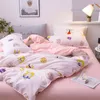 3/4 pezzi / set Set di biancheria da letto in cotone Kawaii per ragazza Copripiumino morbido di lusso Letto King Queen Lenzuola a due letti singoli con federe C0223