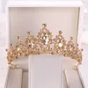 Barock guld champagne kristall hjärta brud tiaras krona rhinestone sideantema slöja tiara huvudband bröllop hår tillbehör1