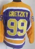 Vintage 20 Luc Robitaille tröjor Retro Ishockey 99 Wayne Gretzky 23 Dustin Brown 32 Kelly Hrudey 19 Butch Goring Svart Vit Lila Gul All Stitched GuoWang