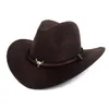 Fibonacci West Cowboy Hat Fashion Imitation Wool Felt Metal Bull Head Decoration Sombrero Western Men Women Cap 220302