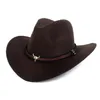 Fibonacci West Cowboy Hat Fashion Imitacja Wool Feel Metal Bull Head Dekoracja Sombrero Western Men Cap 220302