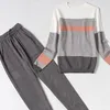 Ensemble Women s Knitting Suit Femme 2 Pieces Pantalon Striped Long sleeved Jumper Trousers Female Knitting Sets LJ201126