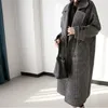 Mezclas de lana para mujer 2021, abrigo largo de lana a cuadros para mujer, abrigo de cintura ancha con doble botonadura, chaqueta de manga larga, capa