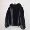 Style Women Winter Warm Soft Quality Real Rex Rabbit Fur Coat Short Jacket Big Collar Overcoat 211220