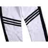 Uomo Hip-hop Stripe design Patchwork Strappato Stretch Jeans slim Streetwear Cotone Maschio Pantaloni casual Pantaloni denim Plus Size 42 201118