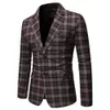 Riinr Autumn Arrival Blazer Men Slim Button Suit Plaid Turndown Collor Tops Men Blazer Hombre Plus Size 3XL 201104