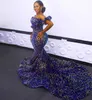 African Sequined Evening Dresses Plus Size Off Shoulder Mermaid Prom Gowns Red Carpet Robe De Soiree227S