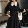 Elegante camicia longuette nera Dres Abito gotico Moda coreana Y2k Abito trench vintage Office Lady Autunno Chic 220311