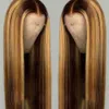 Ombre Ginger Color Sliky Straight Hair Wigs With Baby Hair Ombre Highling Brown Human Hair Lace Front Pärlor för Mode Kvinnor 22 tum