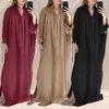 ZANZEA Fashion Women Maxi Long Dress Autumn V Neck Long Sleeve Sundress Casual Solid Loose Vesttido Kaftan Robe Femme Plus Size Y0118