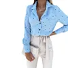 Pocket Long Sleeve Turn Down Collar Women's Shirts Office Lady Polka Dot Cotton Casual Shirts 2022 New Spring Blouses