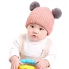 1-5 Years Winter Kids Beanie Acrylic Knitted Hat Pompommed Hat Double Fur Ball Infant Knit Caps