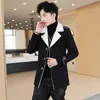 Men's Trench Coats Red Men Winter Coat Black Blue Overcoat Single-Breasted V-Neck Long Jacket With Velvet To Keep Warm Fashion Outerwear