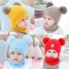 Baby Hat Scarf Höst och Vinter Koreansk stil Barnens stickade ullhuvudbjörn