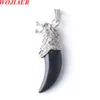 Wojiaer Wolf Tooth Men Necklace Massion Natural Lapis Quartz Gemstones Alloy Wolf Head Drop jewelry BZ904