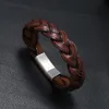 Punk rostfritt stål magnetiskt lås armband handvävt vintage cowhide armband armband