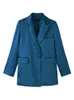 Blazer bleu pour femmes automne tendance style coréen luxe satin costume veste OL manteau de travail femme vêtements de dessus 201201