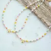Bohemian Colorful Beads Natural Freshwater Pearl Necklace Fashion Unique Design Custom A-Z Stainless Steel Letter Pendant Collar
