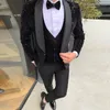 Sparkly Siyah Damat Smokin Mens Sabah Suits Sahne Cosplay Erkekler Parti Takım Elbise Düğün Best Adam Blazer (Ceket + Yelek + Pantolon)