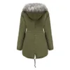 Women Outerwear Down Parkas Winter Sherpa Lined Faux Fur Hooded Mid Long Safari Parka Coat Cotton Jacket Plus Size S-5XL