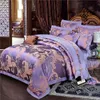 Lyxig siden sängkläder set gyllene jacquard 60 -tal bomullskung drottning storlek spets säng satin duvet täcker linne kudde sängkläder hem texti226g