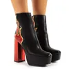 Perixir Flame Platform Block Heeled Ankle Boots Ablaze Black Sexy High Heeled Women Boots Comfortable Women Shoes in Winter 201102