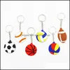 Nyckelringar mode tillbehör grossistboll 2021 kreativ pvc fotboll baseball basket strand volleyboll rugby nyckelring droppleverans ao