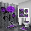 Bathroom Sets Shower Curtain Set 4 Pieces Included Waterproof Washroom Bath Curtains Lid Toilet Cover Mat Non-Slip Pedestal Rug256O
