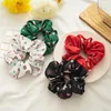 Satin Silk Cartoon Print Scrunchies Elastic Hair Bands 2021 Nya Kvinnor Flickor Hårtillbehör Ponytailhållare Hårband Rope