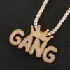 Hip Hop Custom Name Crown Small Letters Pendant Necklace Micro Cubic Zircon with Free 24inches Rope Chain