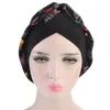 Home Travel Soft Salon Wide Band Floral Printed Sleeping Bonnet Imitated Silk Fabric Forehead Crossed Women Turban Hat Hair Care