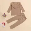 Girls Autumn Clothes Set Long Sleeve Ruffle Pullover Top Pants 2 Pcs Clothing Suit Cotton Ribbed Baby Outfits Kids Girls Clothes G220310