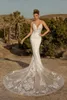 2021 New Wedding Dresses Spaghetti Straps Lace Beading Applique Mermaid Bridal Gowns Custom Made Open Back Sweep Train Wedding Dre7595968