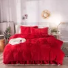 Multi Solid Color Luxury Plush Shaggy Warm Soft Duvet Cover Set 160X200cm Bedding Set Pompoms Ruffles Bedskirt Pillow Shams T200706