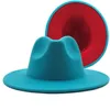 2021 Yeni Kırmızı Alt Patchwork Yün Keçe Jazz Fedora Şapkalar Ile İnce Kemer Toka Erkekler Kadınlar Geniş Ağız Kilisesi Şapka Panama Trilby Caps C0123