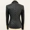 TOP QUALITY Date Designer Veste Femmes Double Boutonnage Lion Boutons Grille Couture En Cuir Synthétique Blazer 201201