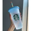 Bicchiere Starbucks Bicchiere Confetti che cambia colore Bicchiere riutilizzabile in plastica con cannuccia con cannuccia ml