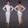 Stage Wear Sexy White Latin Dance Dress Long Sleeve Backless Women Tango Competition Samba Performance Show Costume